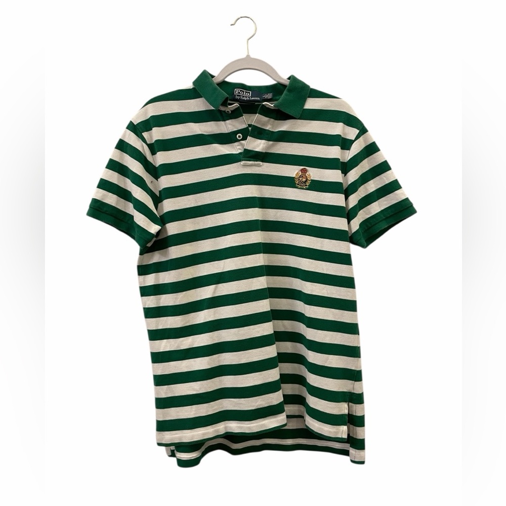 Ralph Lauren Green & Cream Striped Polo with Crest